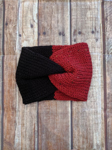 Bandeau au tricot noir/rouge tweed